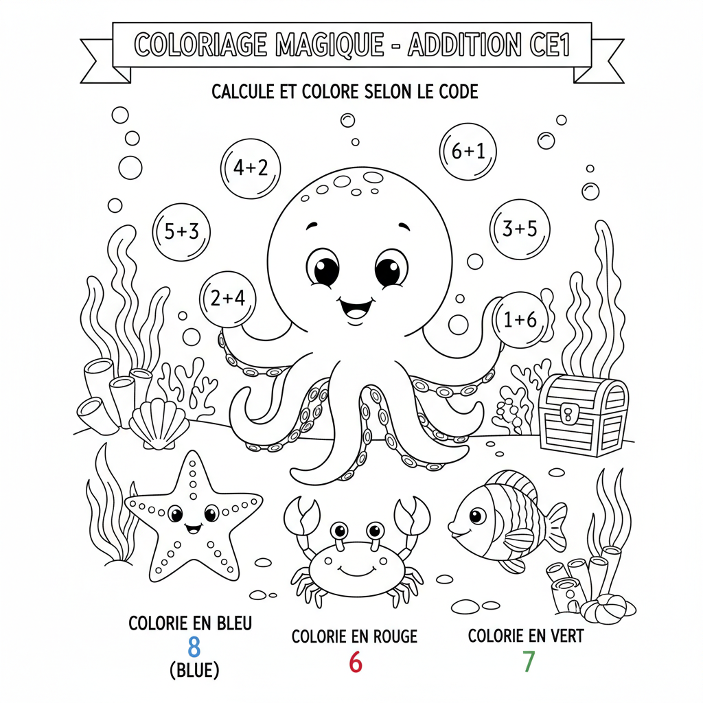Coloriage coloriage magique addition ce1 à imprimer pdf 3