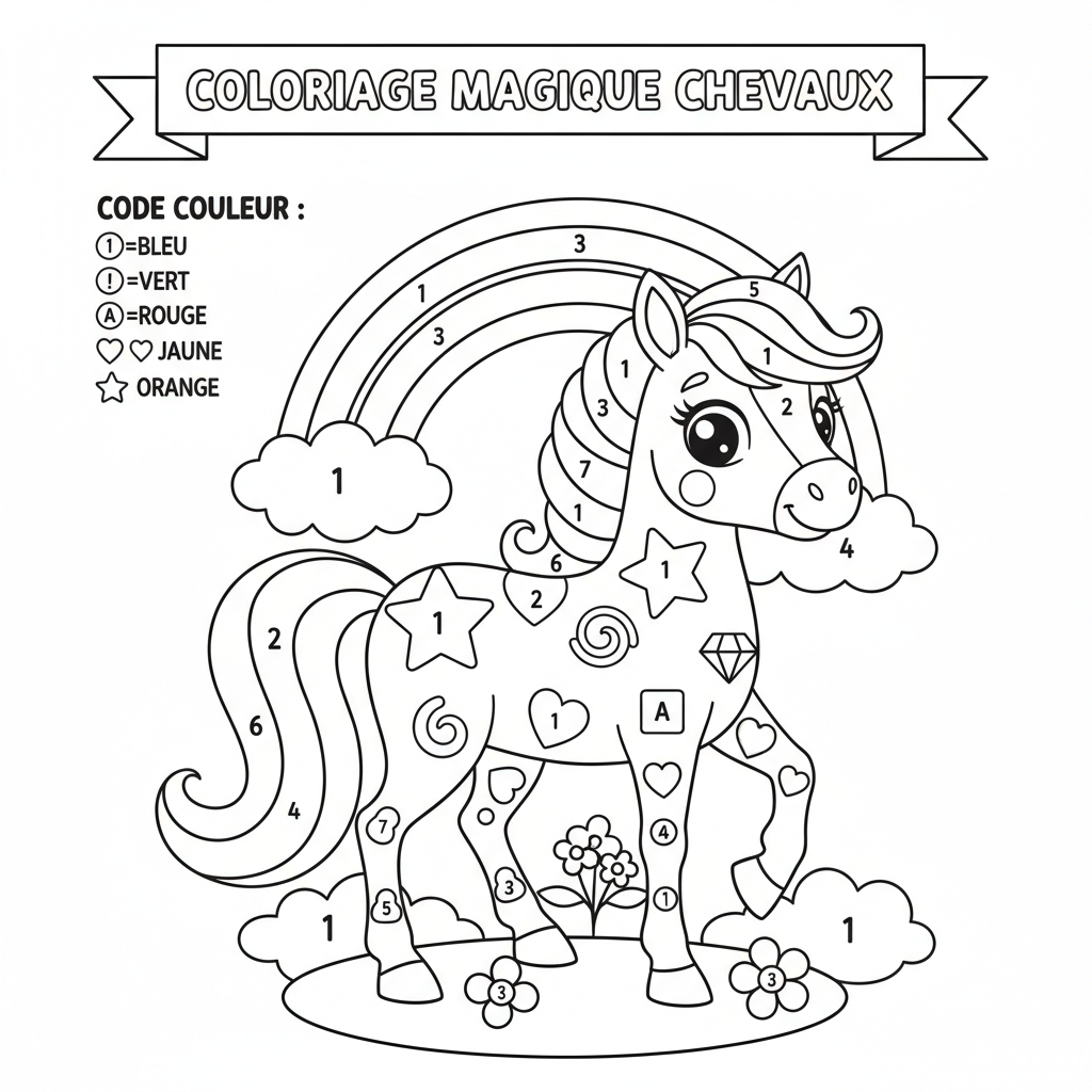 Coloriage coloriage magique chevaux