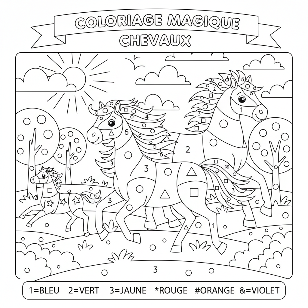 Coloriage coloriage magique chevaux 3