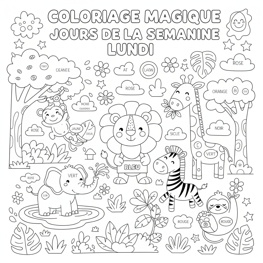 Coloriage Magique Jours De La Semaine Gratuit à Imprimer