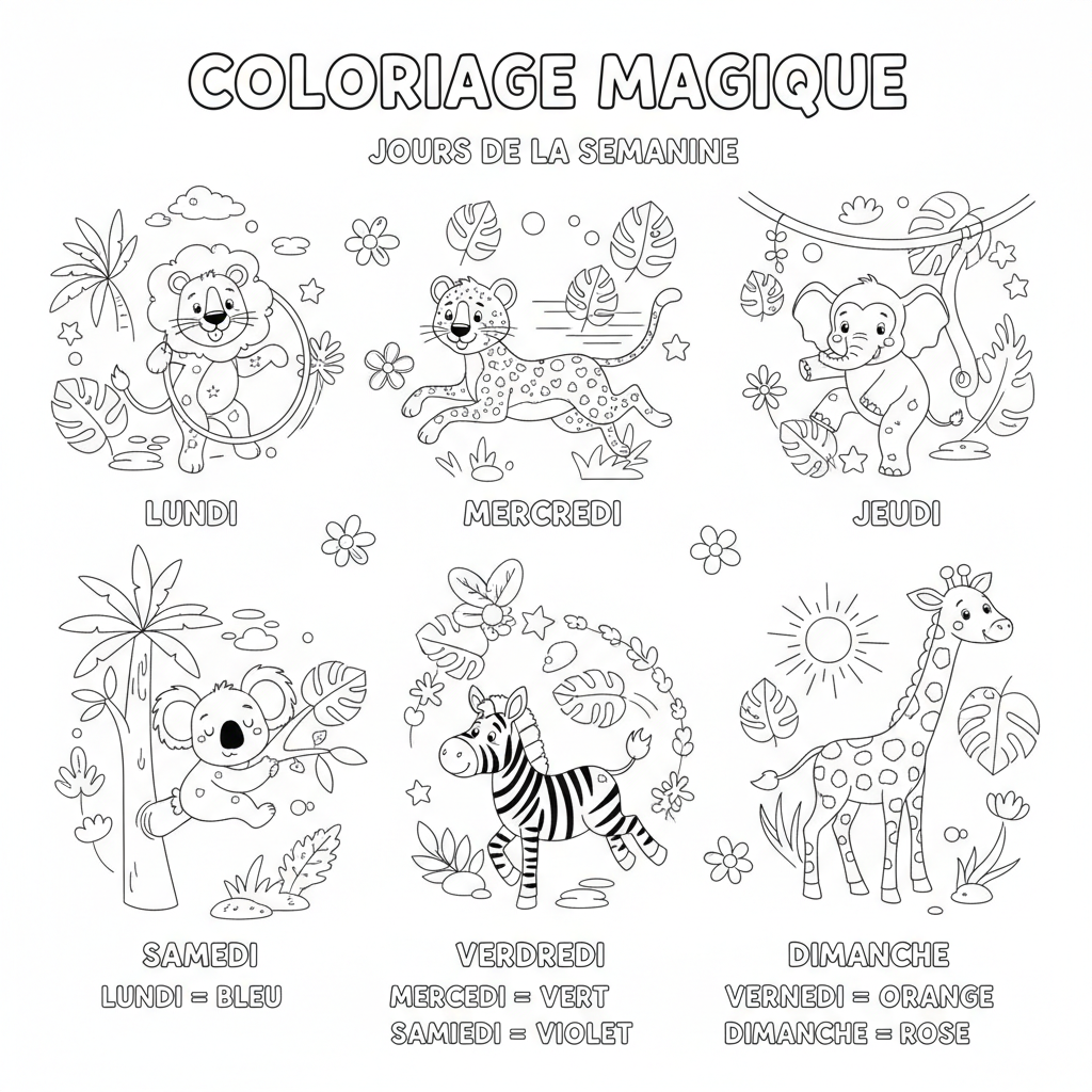 Coloriage coloriage magique jours de la semaine 5