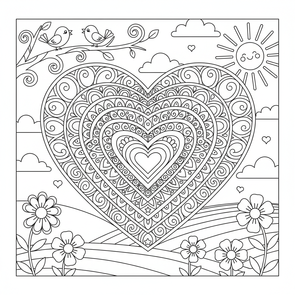 Coloriage coloriage mandala coeur 3