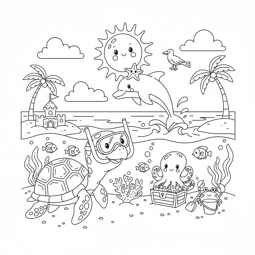 Coloriage Mer Plage Gratuit à Imprimer pour Enfants