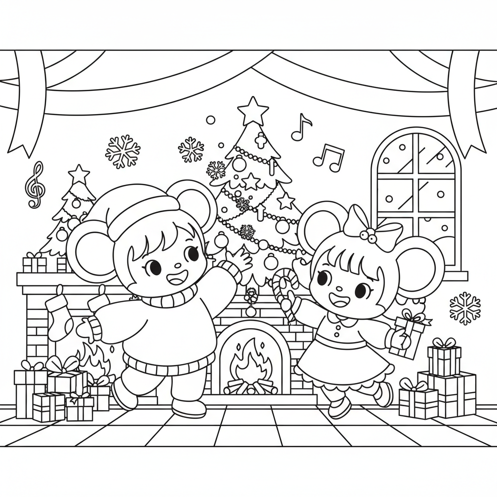 Coloriage coloriage mickey et minnie noel 5