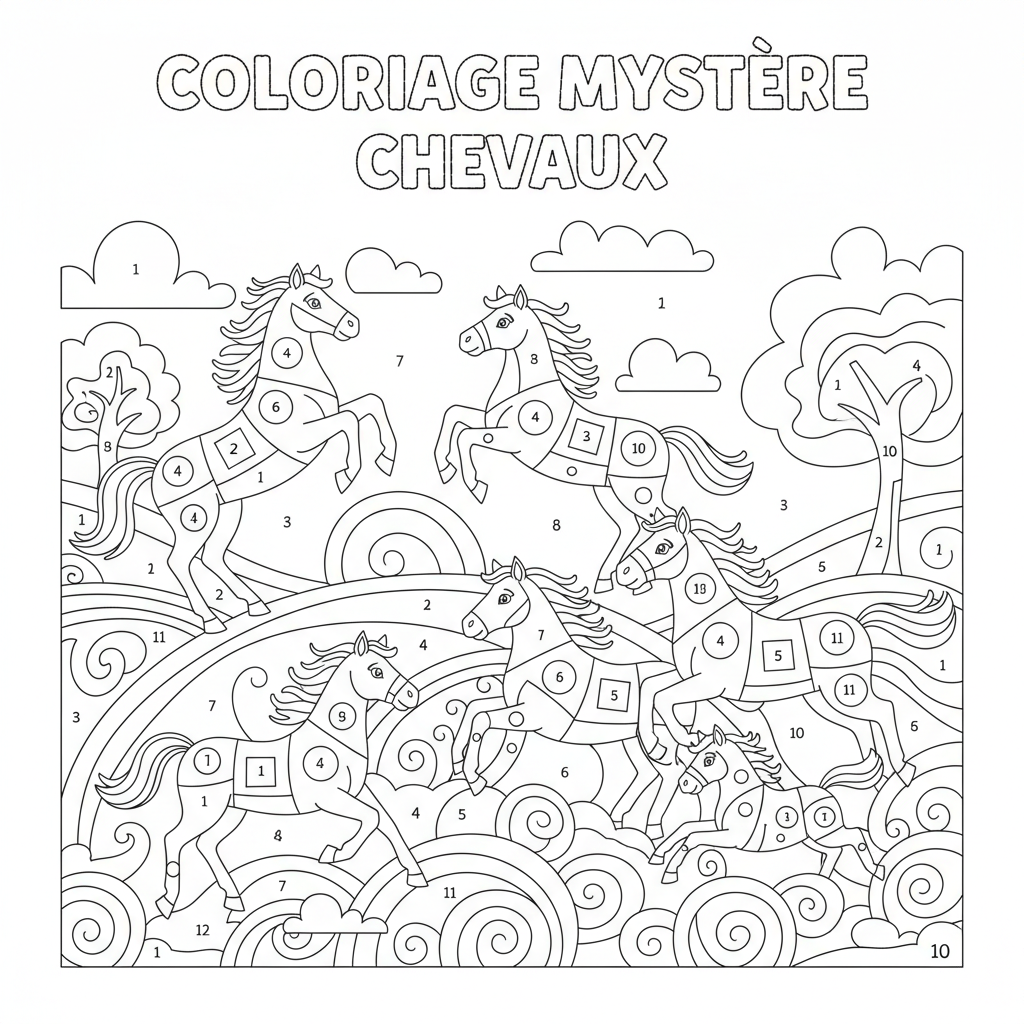 Coloriage coloriage mystere chevaux 5