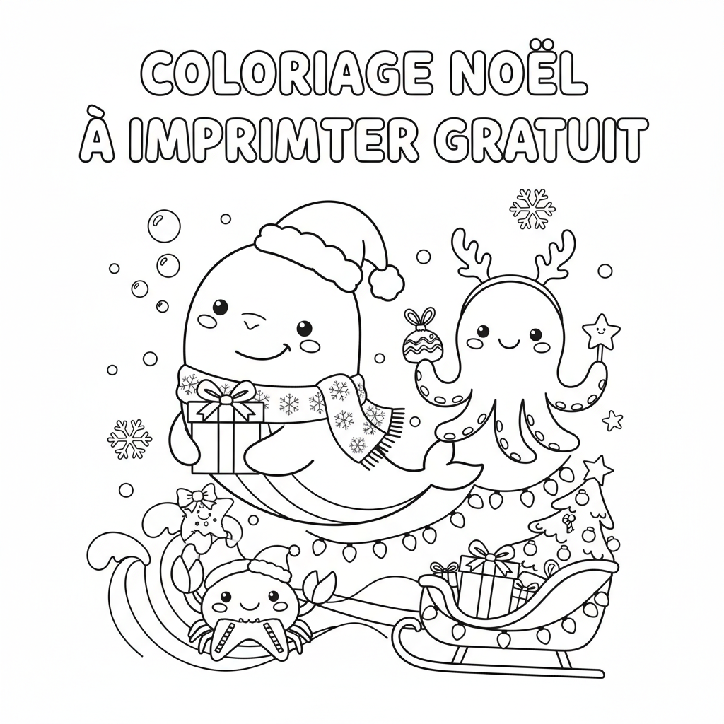 Coloriage Noel À Imprimer Gratuit sur le Thème de la Mer