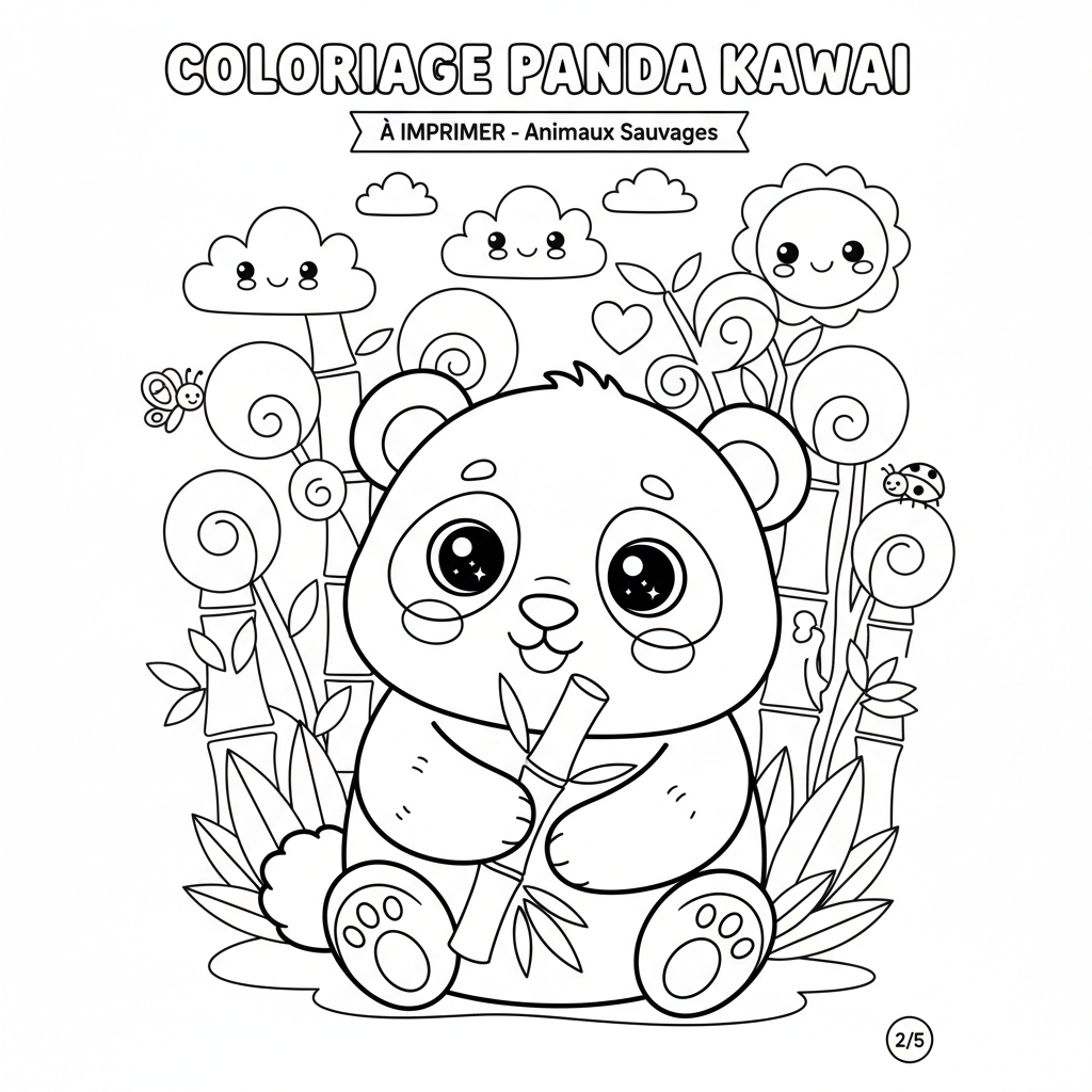 Coloriage coloriage panda kawaii à imprimer 2