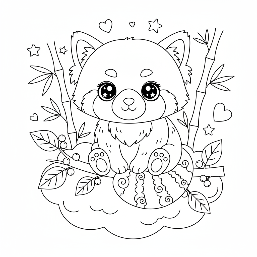 Coloriage coloriage panda roux kawaii 2