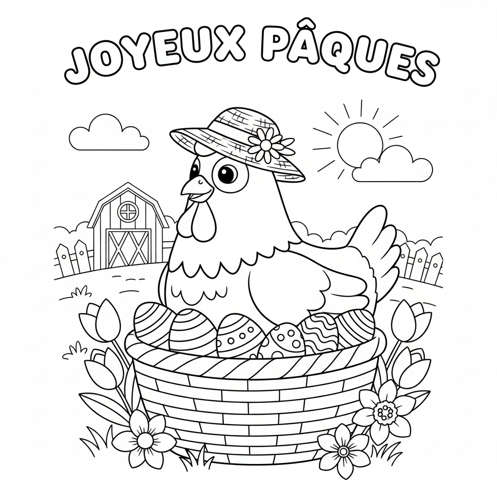 Coloriage coloriage paques poule 3
