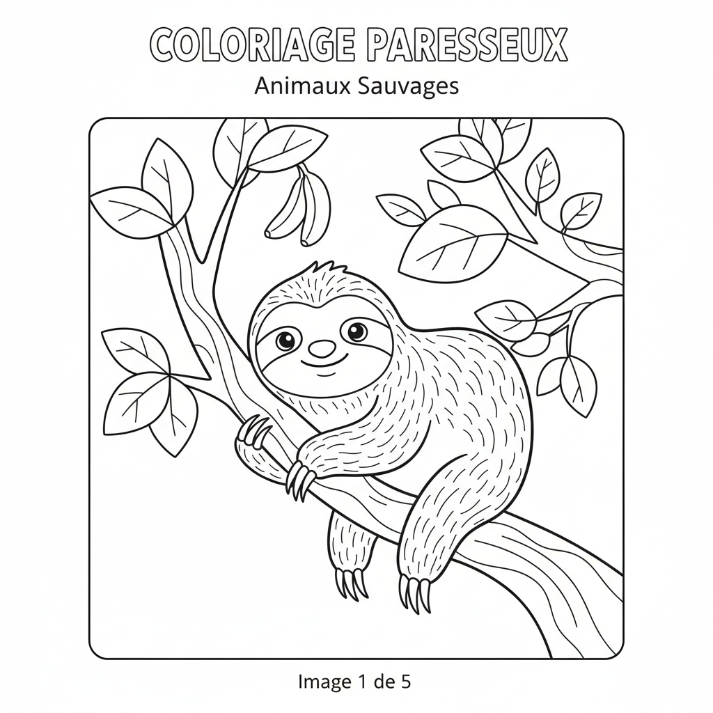 Coloriage Paresseux Gratuit à Imprimer pour Enfants