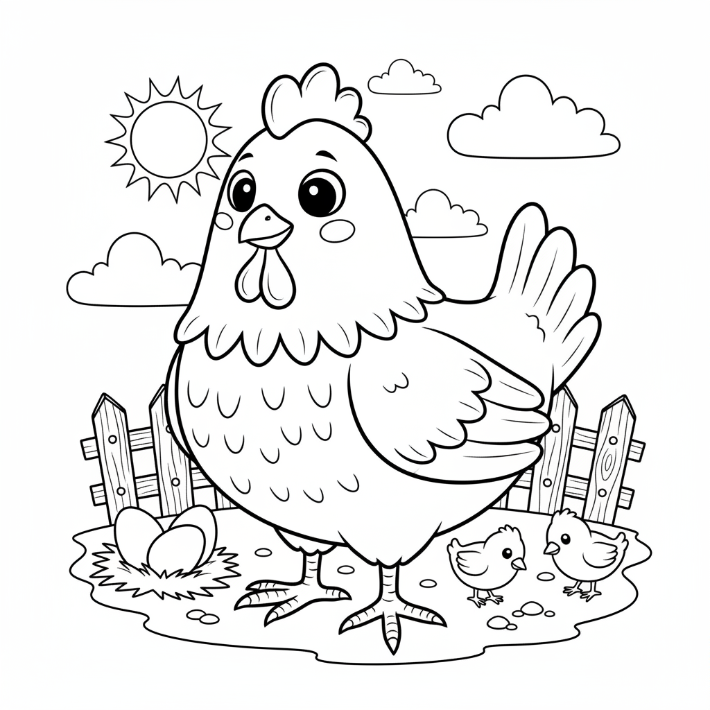 Coloriage coloriage poule facile 2
