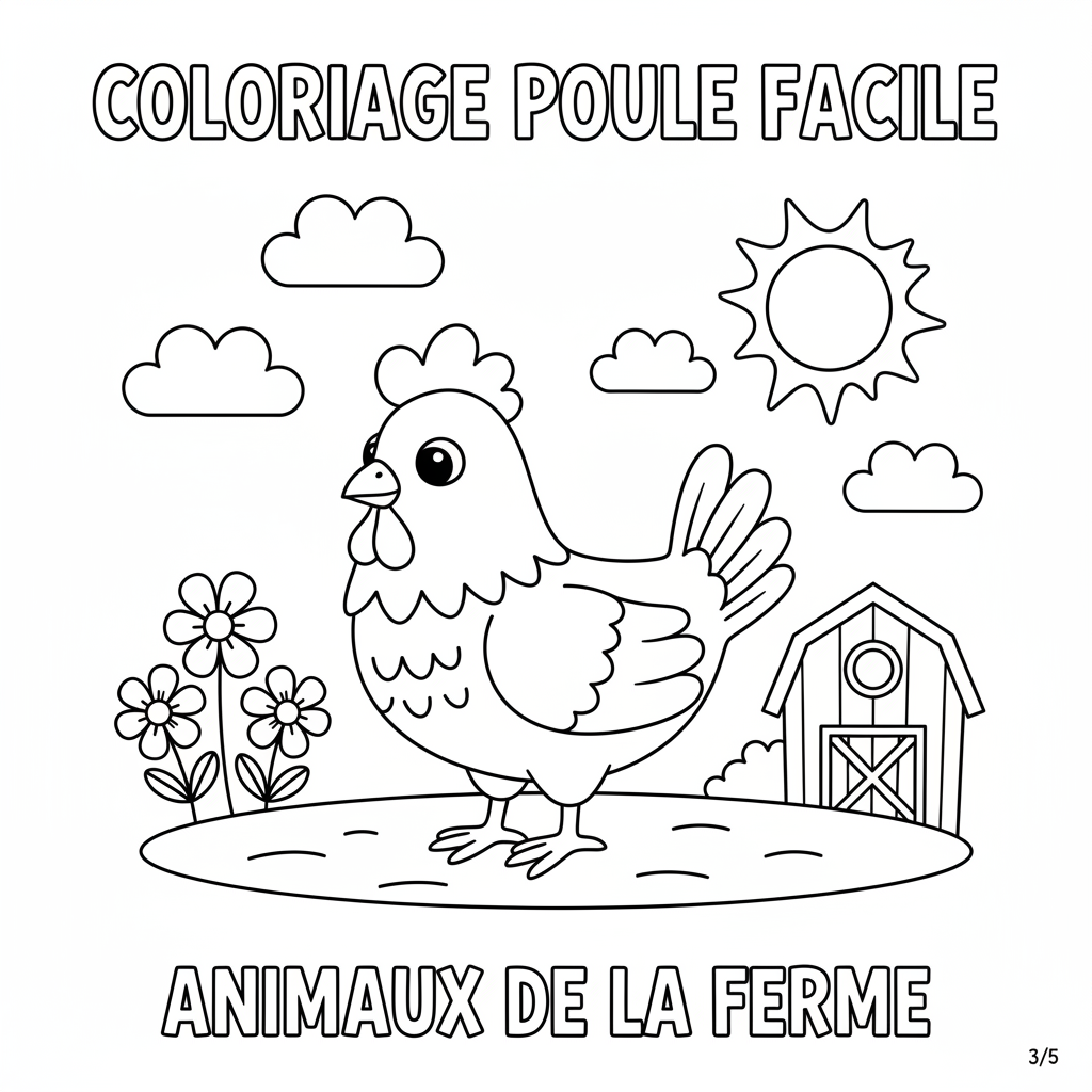 Coloriage coloriage poule facile 3