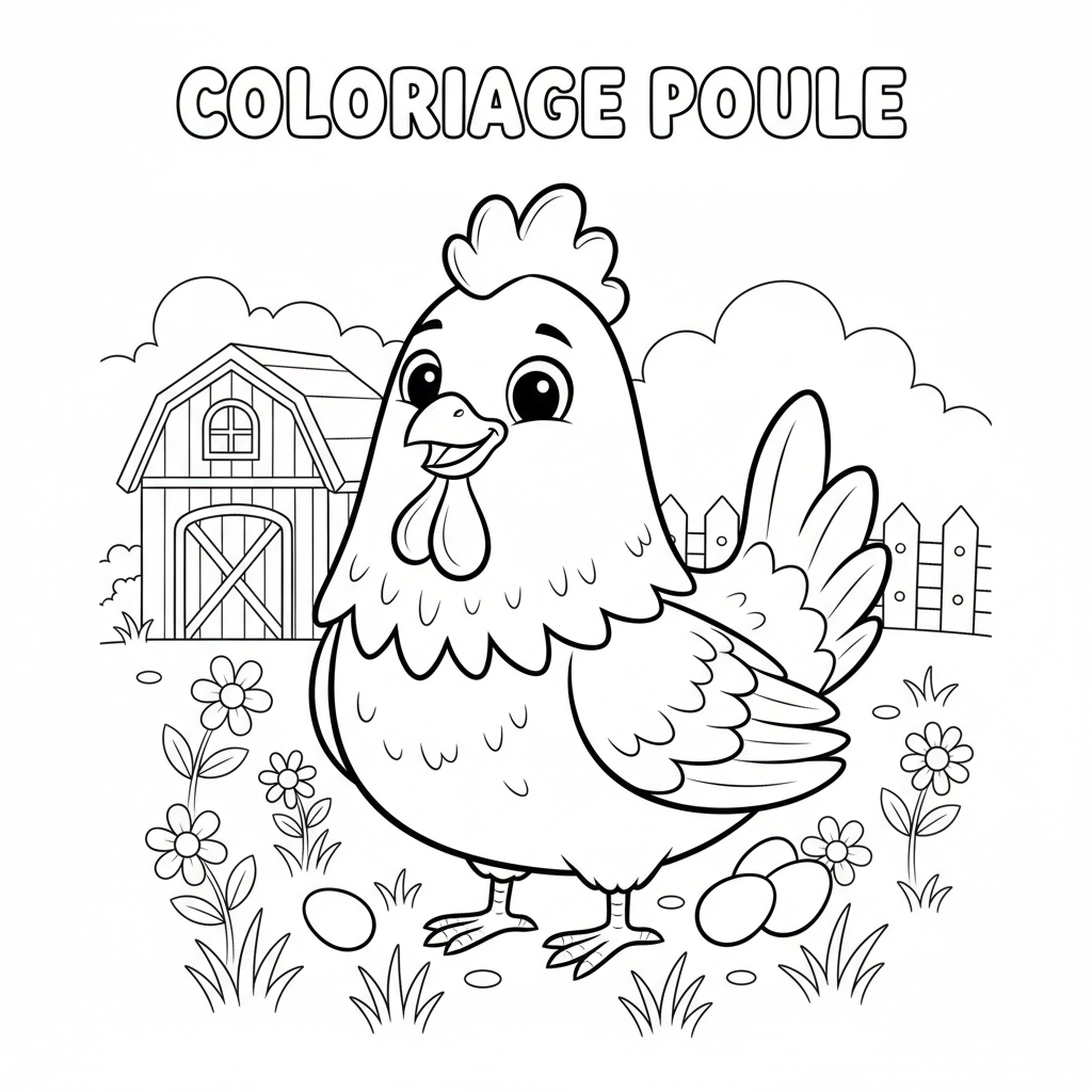 Coloriage coloriage poule facile 4