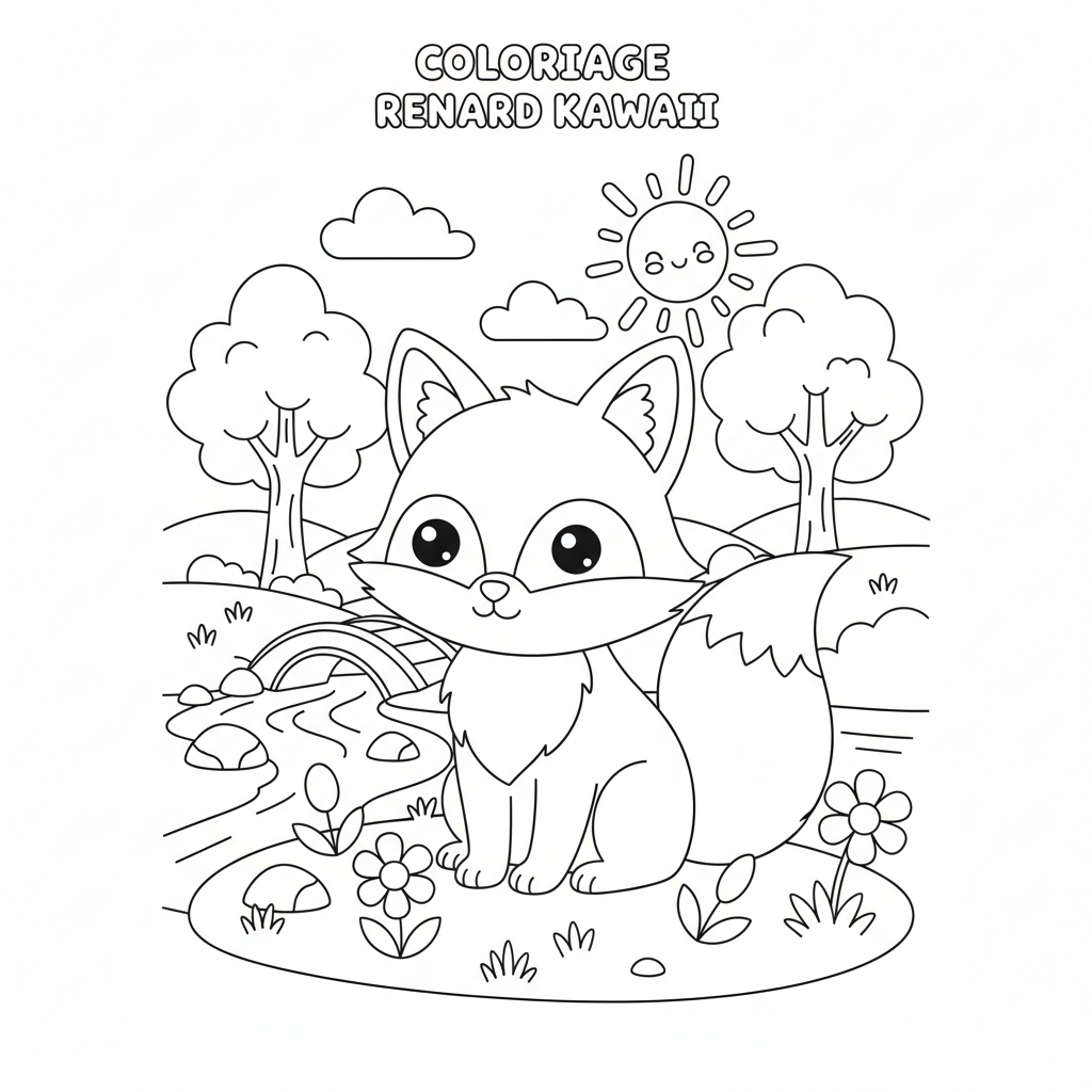 Coloriage coloriage renard kawaii 3