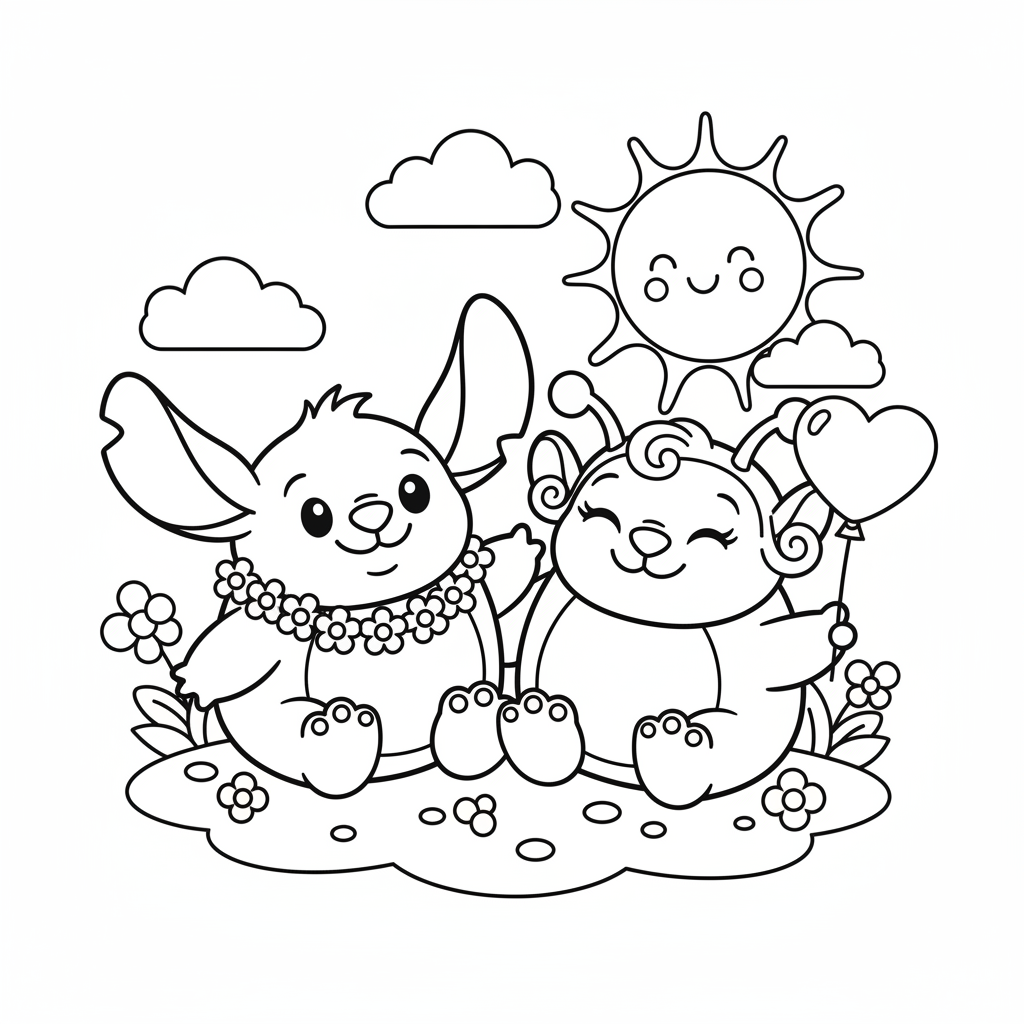 Coloriage Stich et Angel à Imprimer Gratuitement