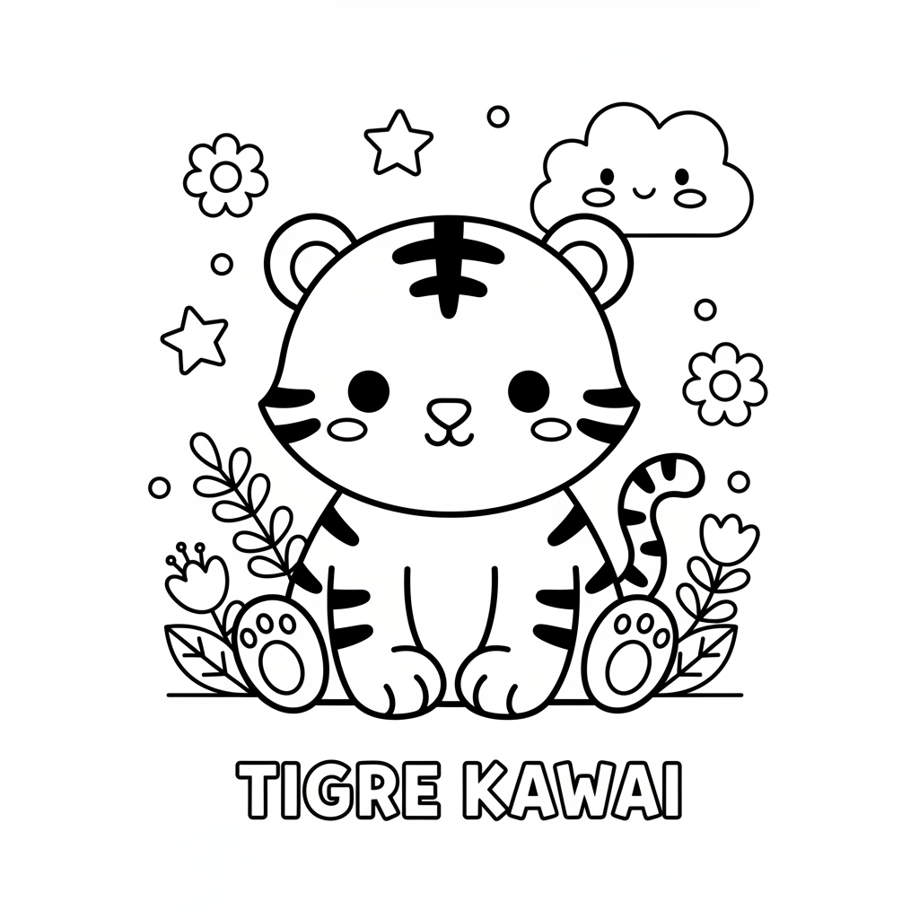 Coloriage Tigre Kawaii à Imprimer Gratuitement