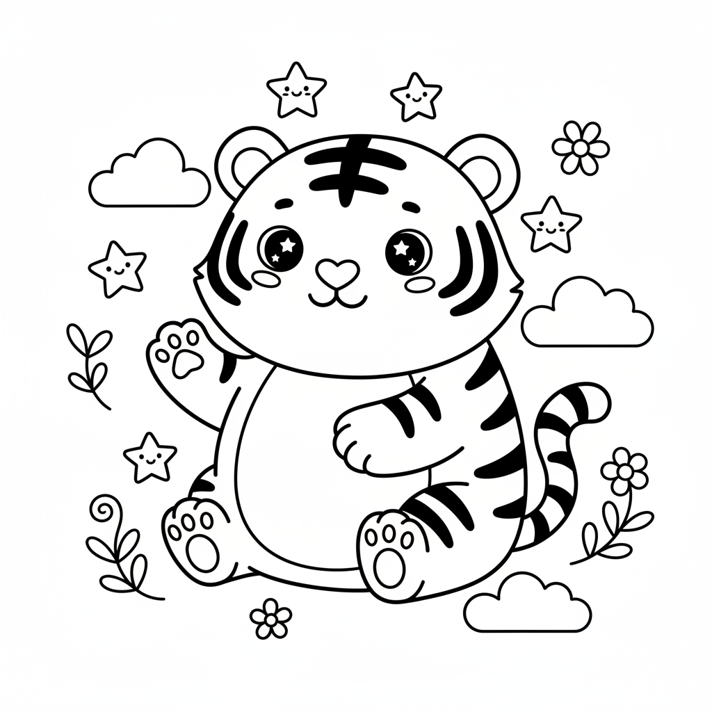 Coloriage coloriage tigre kawaii 2