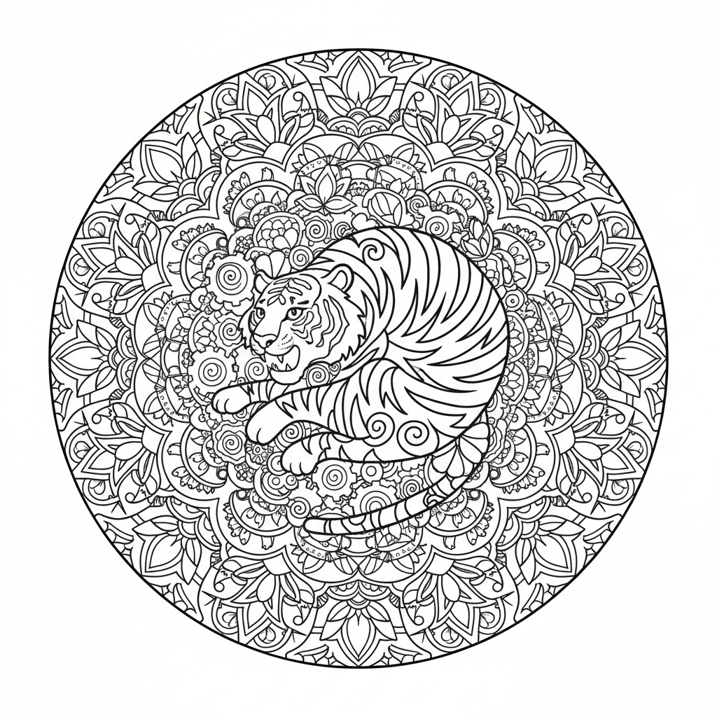 Coloriage coloriage tigre mandala 5