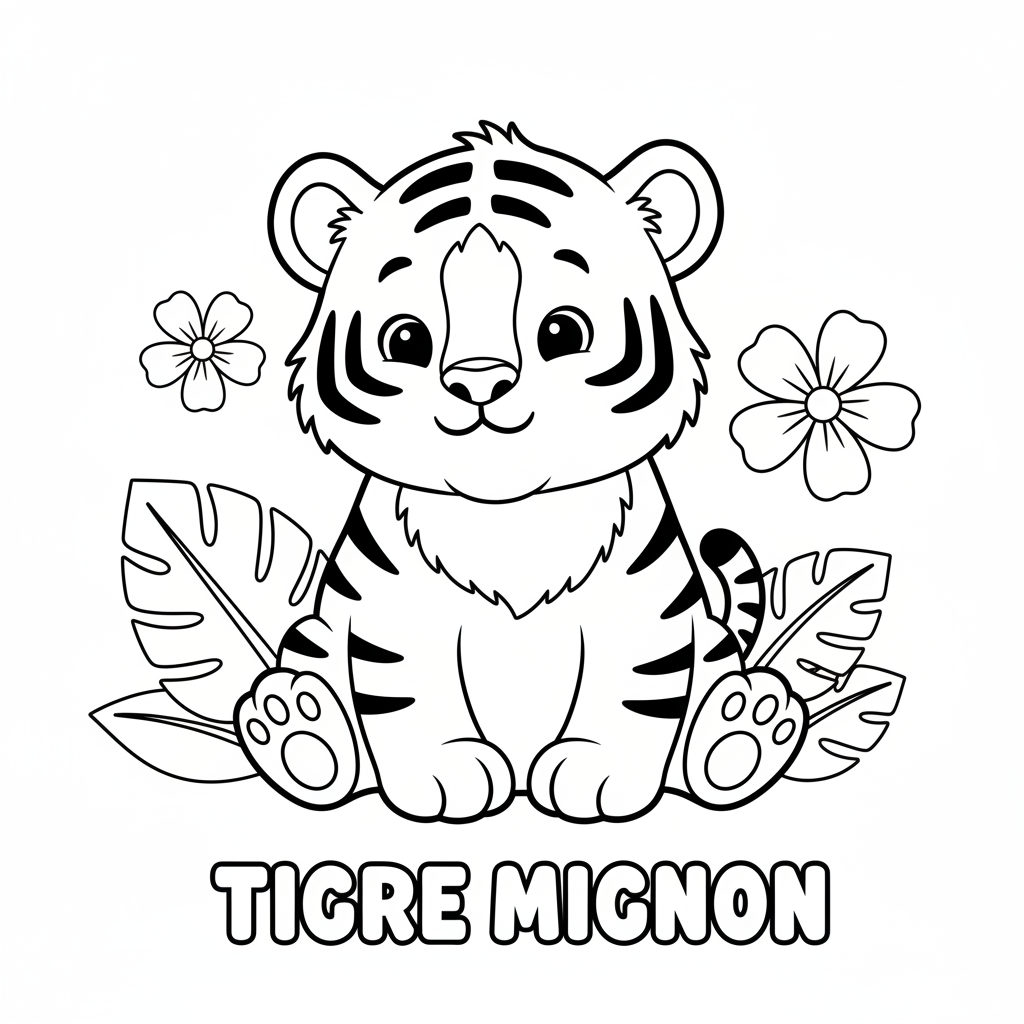 Coloriage Coloriage Tigre Mignon Gratuit à Imprimer