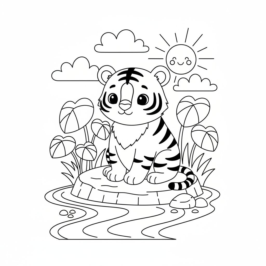 Coloriage coloriage tigre mignon 3