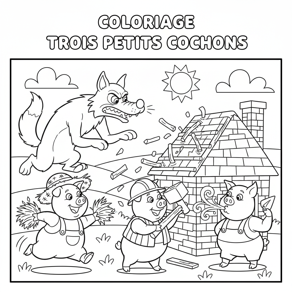 Coloriage coloriage trois petits cochons 5