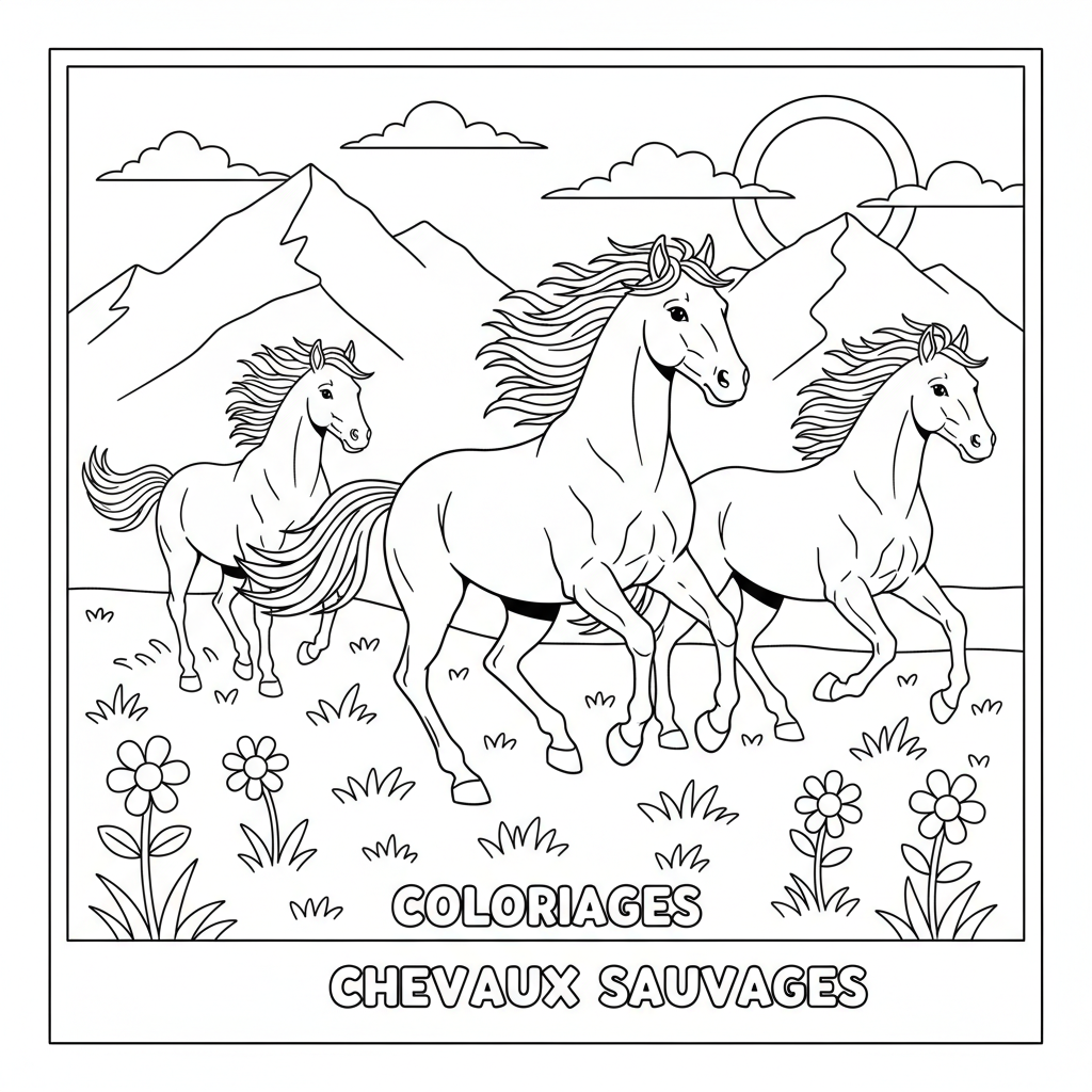 Coloriage coloriages chevaux sauvages 2