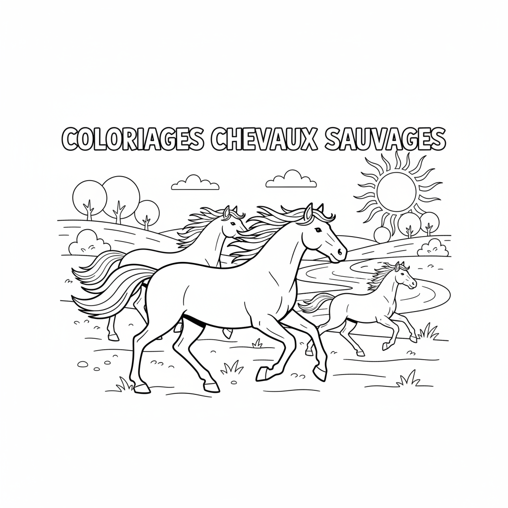 Coloriage coloriages chevaux sauvages 3