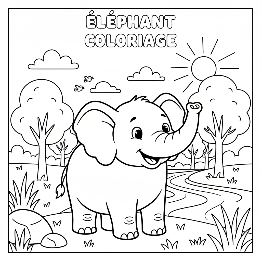 Coloriage éléphant coloriage 3