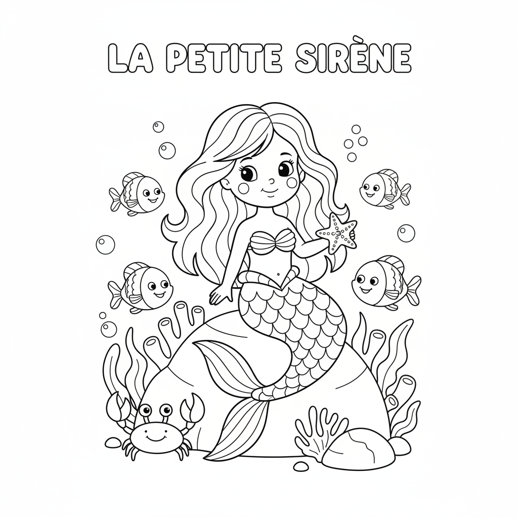 Coloriage La Petite Sirène à Imprimer pour Enfants