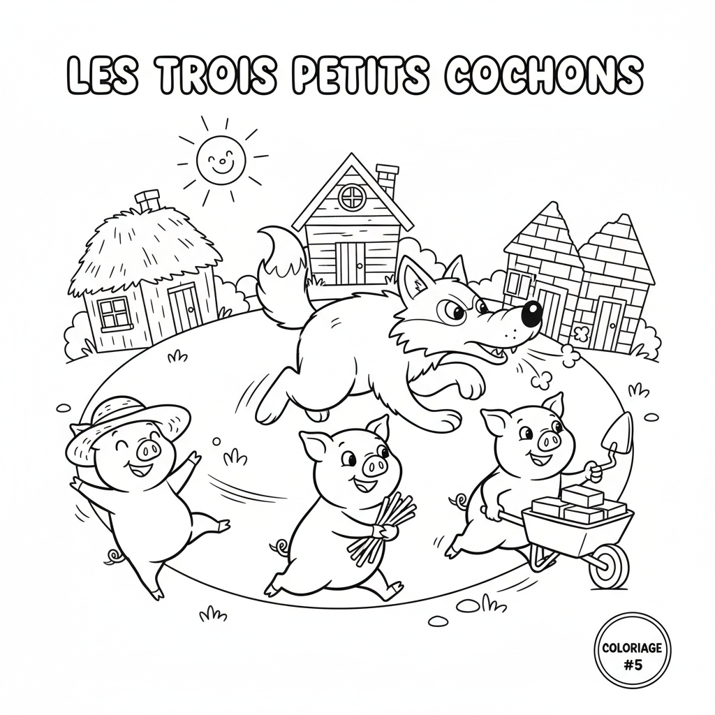 Coloriage les trois petit cochons coloriage 5