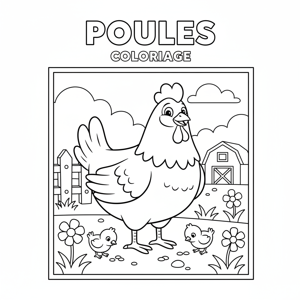 Coloriage poules coloriage