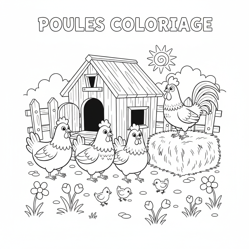 Coloriage poules coloriage 3