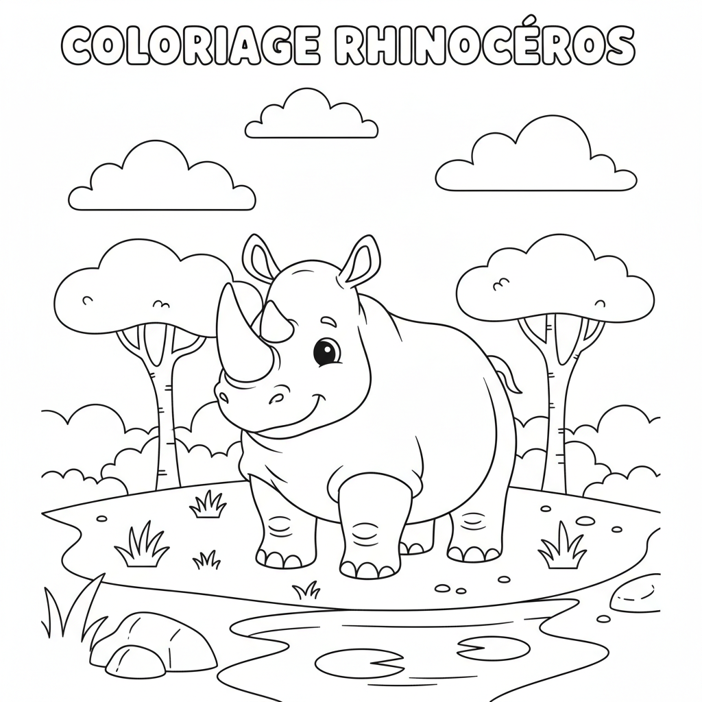 Coloriage rhinocéros coloriage 3