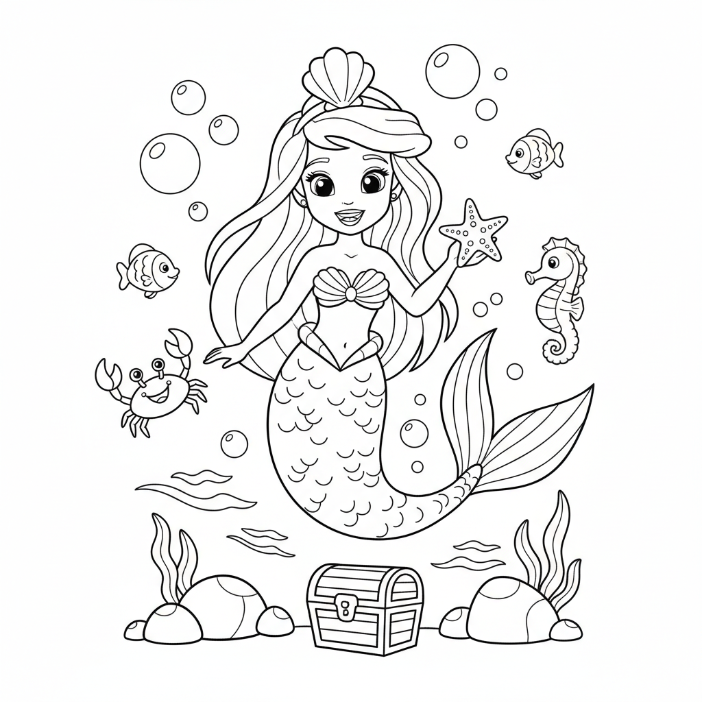 Coloriage sirene ariel coloriage 1