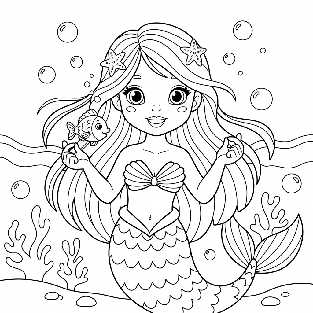 Coloriage sirene ariel coloriage 4