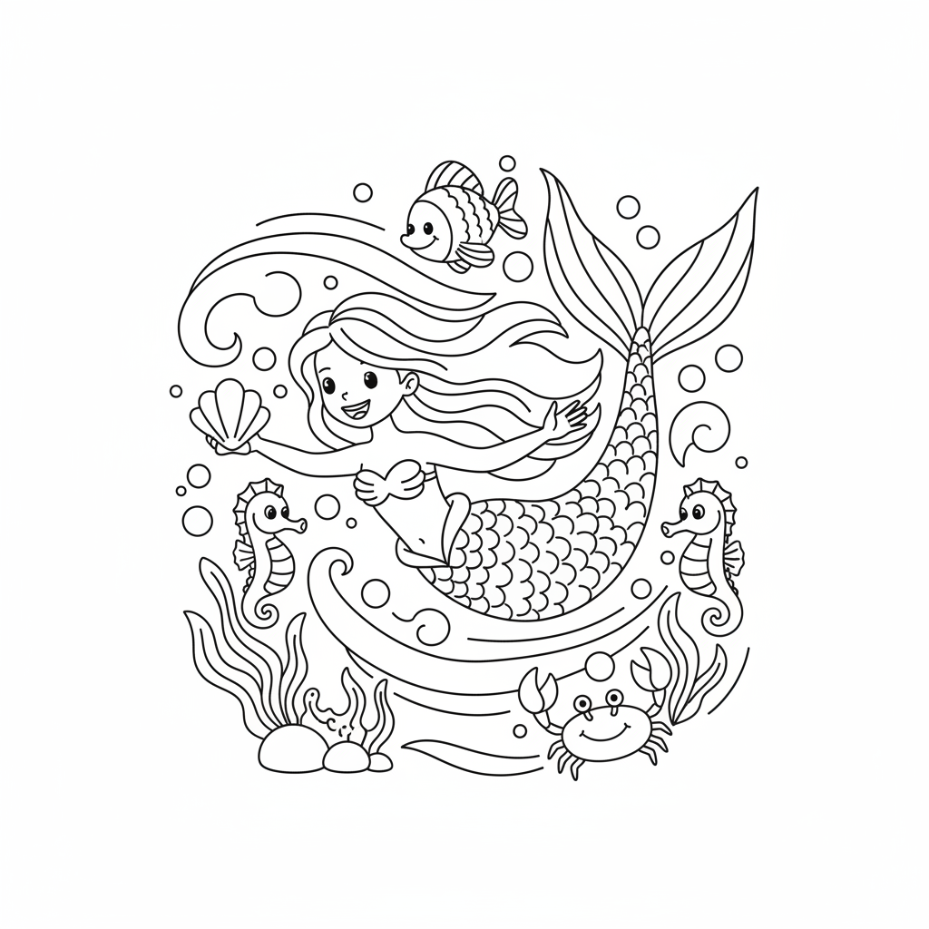 Coloriage sirene ariel coloriage 5